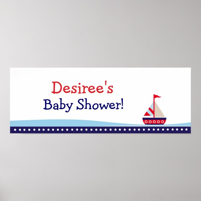 Little Sailboat-Personlig Baby Shower Banner Poster (Framsidan)