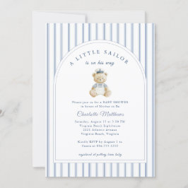 Little Sailor Bear Coastal Baby Shower Invitation Inbjudningar