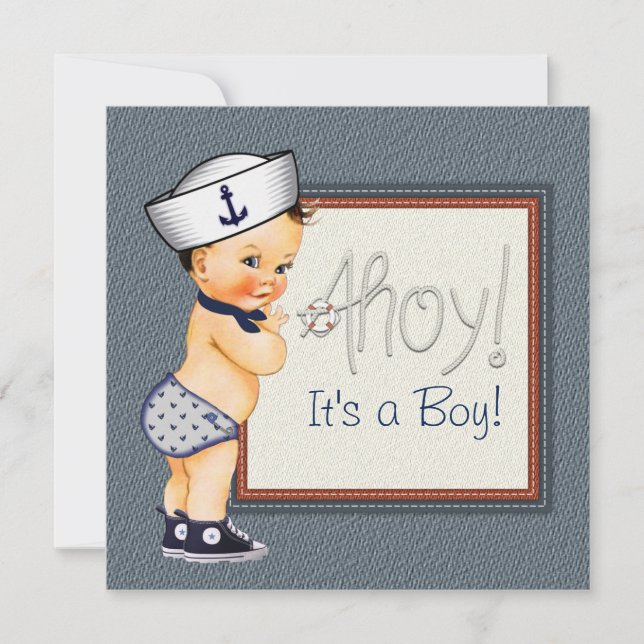 Little Sailor Boy Blue Nautical Baby Shower Inbjudningar (Framsida)