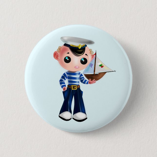 Little Sailor Boy Button - Your Färg - Text Knapp (Framsida)
