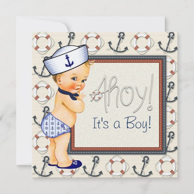 Little Sailor Boy Nautical Baby Shower Blonde Inbjudningar (Framsida)