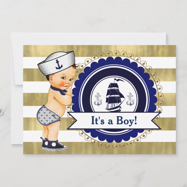 Little Sailor Boy Nautical Baby Shower Inbjudningar (Framsida)
