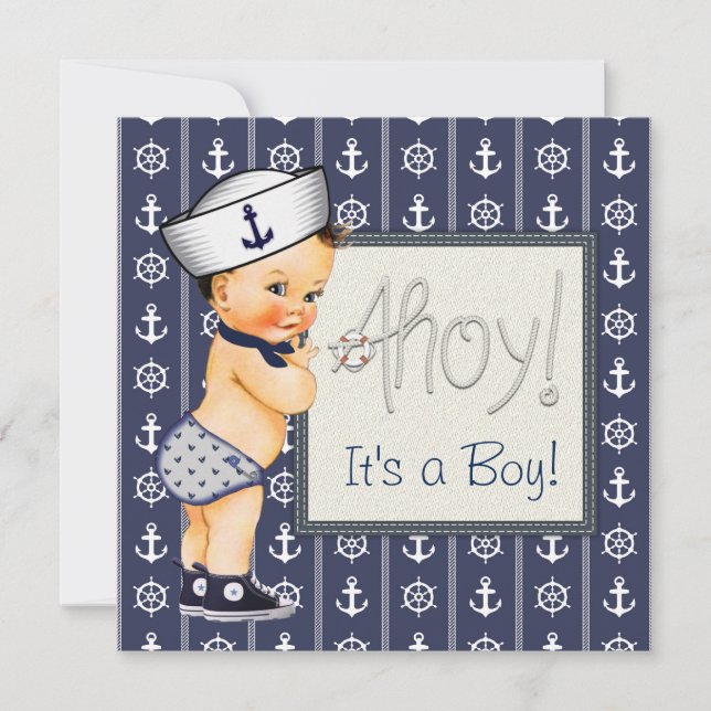 Little Sailor Boy Nautical Baby Shower Inbjudningar (Framsida)