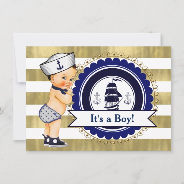 Little Sailor Boy Nautical Baby Shower Inbjudningar (Framsida)