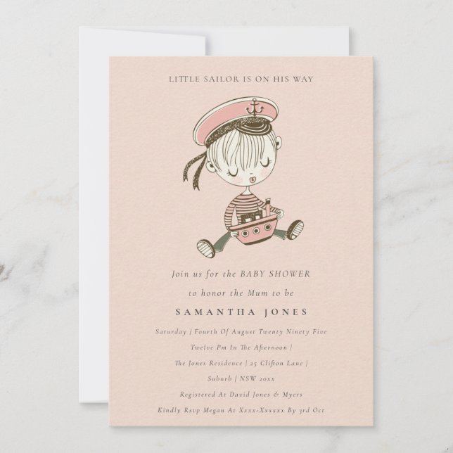  Little Sailor Nautical Baby Shower Inbjudan (Framsida)