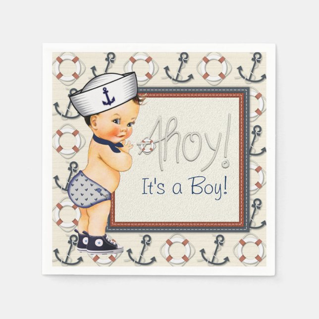 Little Sailor Nautical Baby Shower Pappersservett (Framsidan)