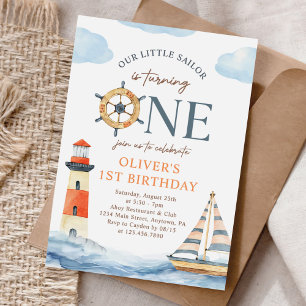 Little Sailor Nautical Blue Pastel 1st Birthday Inbjudningar