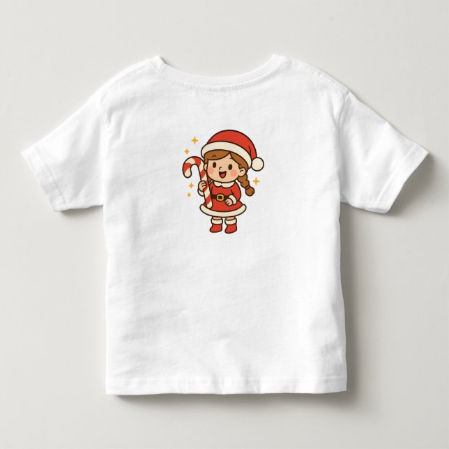 Little Santa Girl with Candy Cane T Shirt (Baksida)