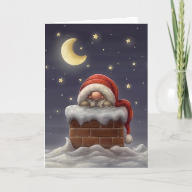 Little Santa in a skorsten Helgkort (Framsida)