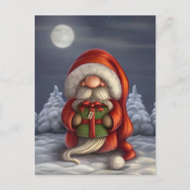 Little Santa med en gåva Helg Vykort (Framsida)