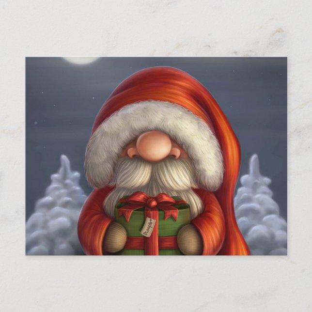 Little Santa med en gåva Helg Vykort (Framsida)