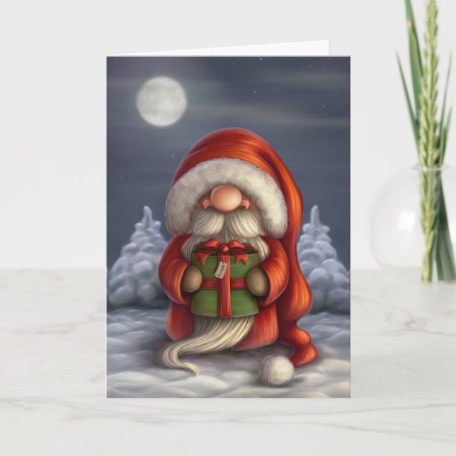 Little Santa med en gåva Helgkort (Framsida)