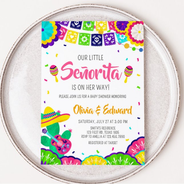 Little Senorita Fiesta Baby Shower Inbjudningar (Mexican Baby Shower Invitation)