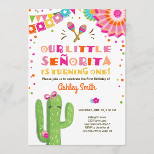 Little Senorita Fiesta Cactus Rosa First Birthday Inbjudningar