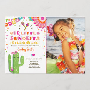 Little Senorita Fiesta Cactus Rosa First Birthday Inbjudningar