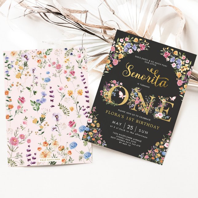 Little Senorita Fiesta Wildblomma 1st Birthday Inbjudningar (Skapare uppladdad)