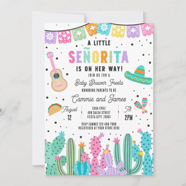 Little Señorita on the way Girl Fiesta Baby Shower Inbjudningar (Framsida)