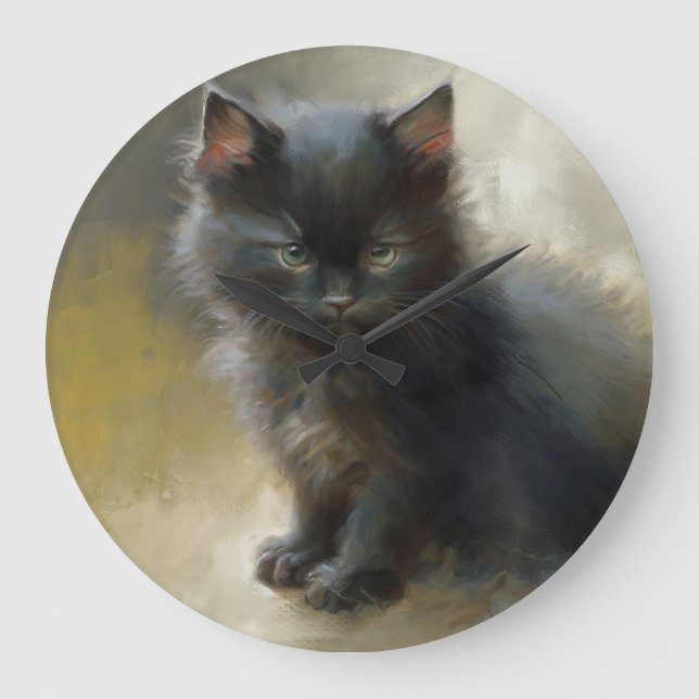 Little Shadow Black Kitten Stor Klocka (Framsida)