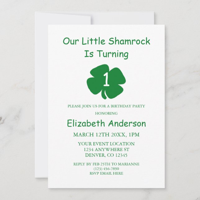 Little Shamrock 1st Birthday Inbjudningar (Framsida)