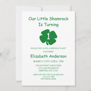 Little Shamrock 1st Birthday Inbjudningar
