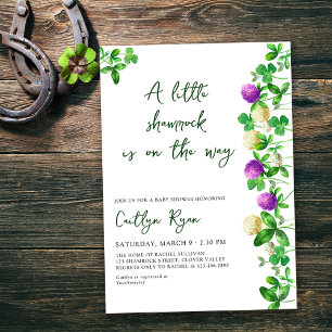 Little Shamrock and Klöver Neutralt Baby Shower Inbjudningar