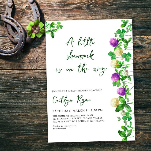 Little Shamrock and Klöver Neutralt Baby Shower Inbjudningar (A little shamrock is on the way - irish themed gender neutral baby shower invitation)