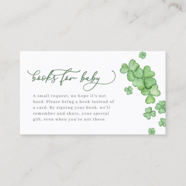 Little Shamrock Baby Shower Bokar för Baby Card Visitkort (Framsida)