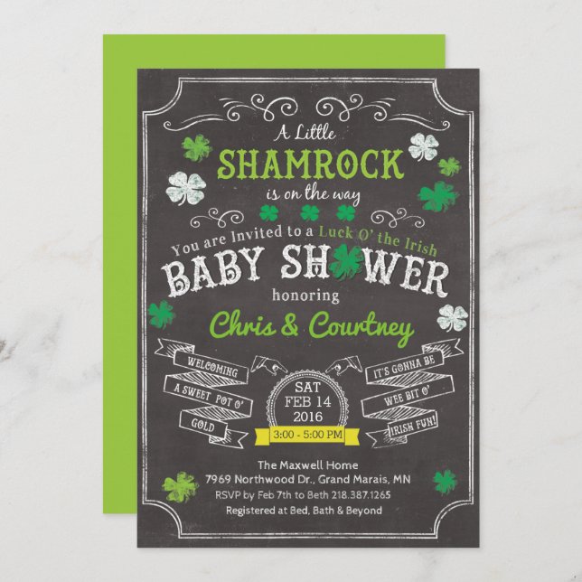 Little Shamrock Baby Shower-inbjudan Inbjudningar (Fram/baksida)