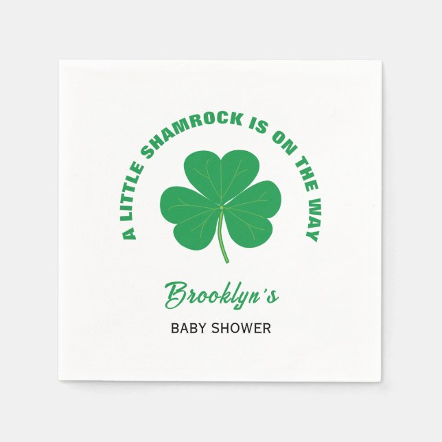 Little Shamrock Baby Shower Irish White and Grönt Pappersservett (Framsidan)