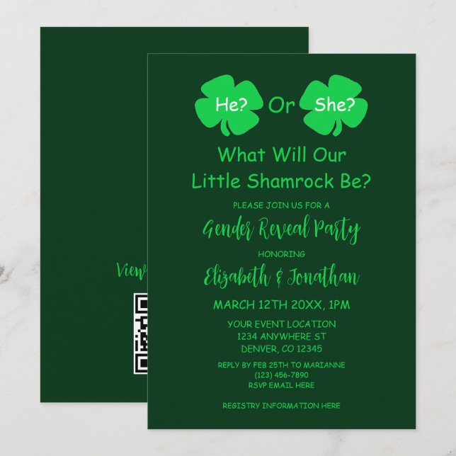 Little Shamrock Gender Reveal Inbjudningar (Fram/baksida)