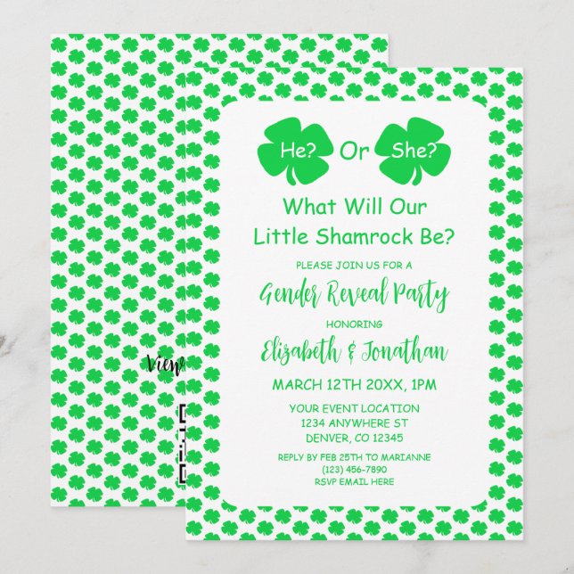 Little Shamrock Gender Reveal Inbjudningar (Fram/baksida)