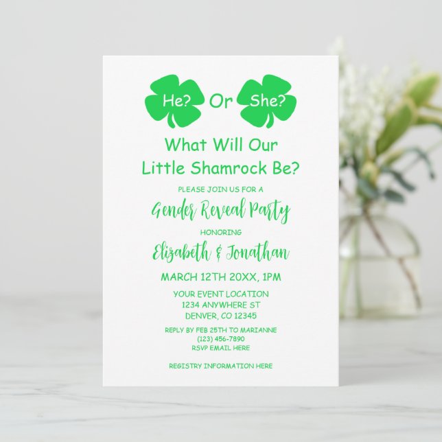 Little Shamrock Gender Reveal Inbjudningar (Stående Fram)