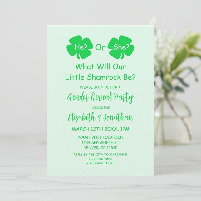 Little Shamrock Gender Reveal Inbjudningar (Stående Fram)