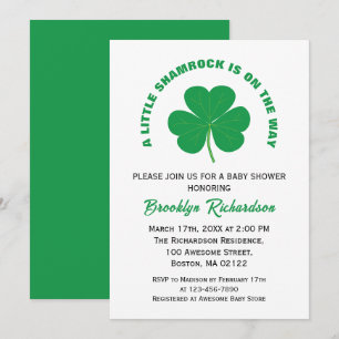 Little Shamrock Irish White and Grönt Baby Shower Inbjudningar