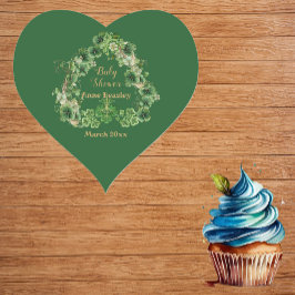 Little Shamrock Lucky Grönt Guld Heart Baby Shower Hjärtformat Klistermärke