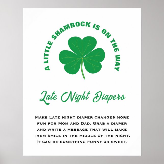 Little Shamrock Roligt Baby Shower Late Night Diap Poster (Framsidan)