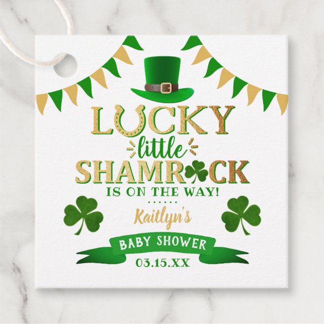 Little Shamrock St. Patrick Day Baby Shower Gåvor Etiketter (Framsida)