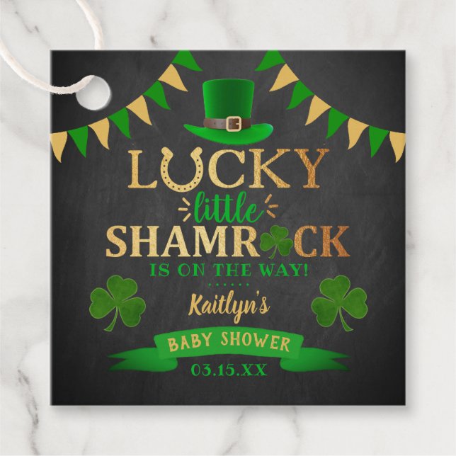 Little Shamrock St. Patrick Day Baby Shower Gåvor Etiketter (Framsida)