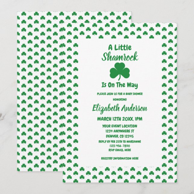 Little Shamrock St patrick's day Baby Shower Inbjudningar (Fram/baksida)