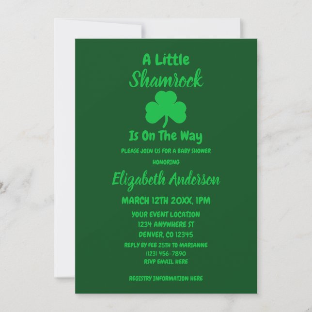 Little Shamrock St patrick's day Baby Shower Inbjudningar (Framsida)
