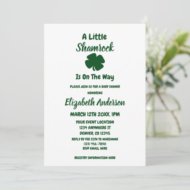Little Shamrock St patrick's day Baby Shower Inbjudningar (Stående Fram)