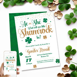 Little Shamrock St patrick's day Gender Reveal Inbjudningar