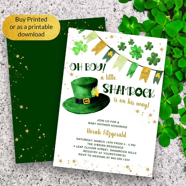 Little Shamrock St patricks day Oh Boy Baby Shower Inbjudningar (Boy Baby Shower St Patricks Themed Invitation)