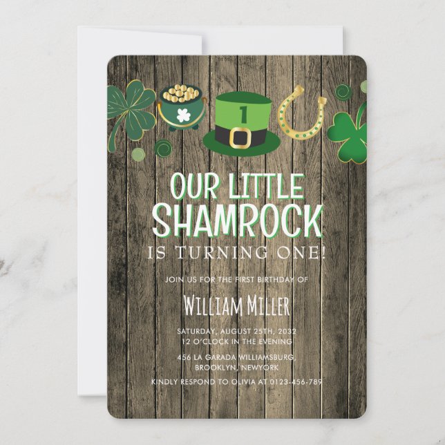 Little Shamrock St patrick's day Rustic Birthday Inbjudningar (Framsida)