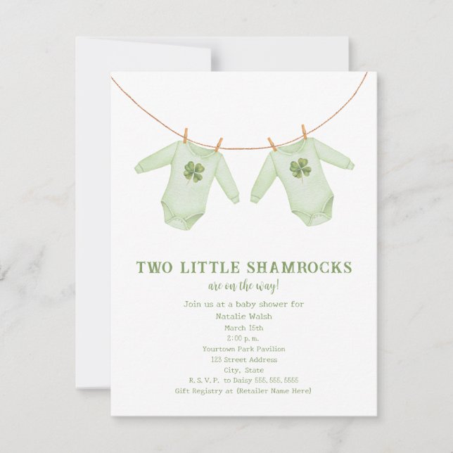 Little Shamrocks Twin St Patrick's Boy Baby Shower Inbjudningar (Framsida)