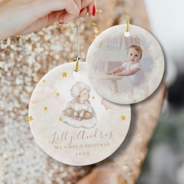 Little Sheep Lamb Dreamy star Baby Första jul Julgransprydnad Keramik (Skapare uppladdad)