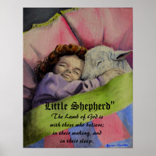 "Little Shepherd" Guds lamm med flicka sömn Poster