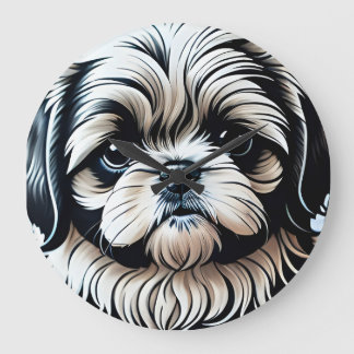 Little Shih Tzu Round Wall Clock Stor Klocka