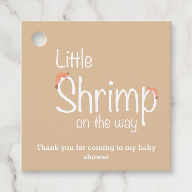 "Little shrimp on the way" babydusch Gåvor Etiketter (Framsida)