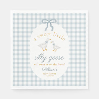 Little Silly Goose Bow Baby Shower Blue Gingham Pappersservett